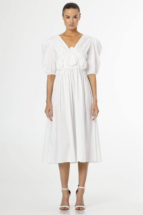 Diana Cotton White Flounce Hemline Dress