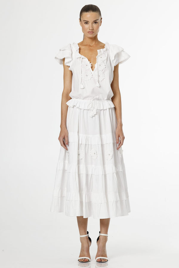 Ocyrhoell White Dress with Ruffled Cotton Sleeves