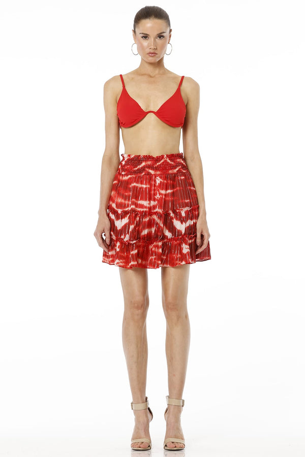 Aiolos Red Animal Printed Short Tiered Skirt