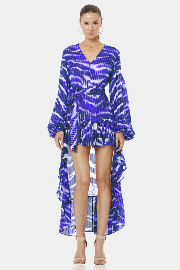 Chora Blue Animal Printed Asymmetrical Dress
