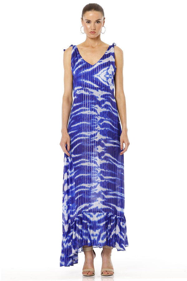 Delphine Blue Long Maxi Dress For Women With Asymmetrical Layers