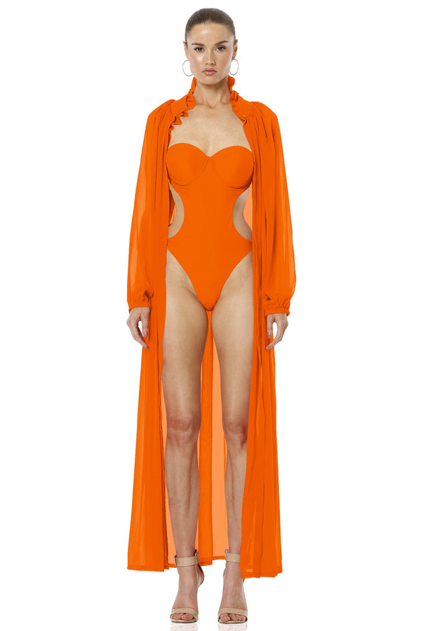 Kamini Orange Swimsuit With Sexy Cut Outs & Cover Ups