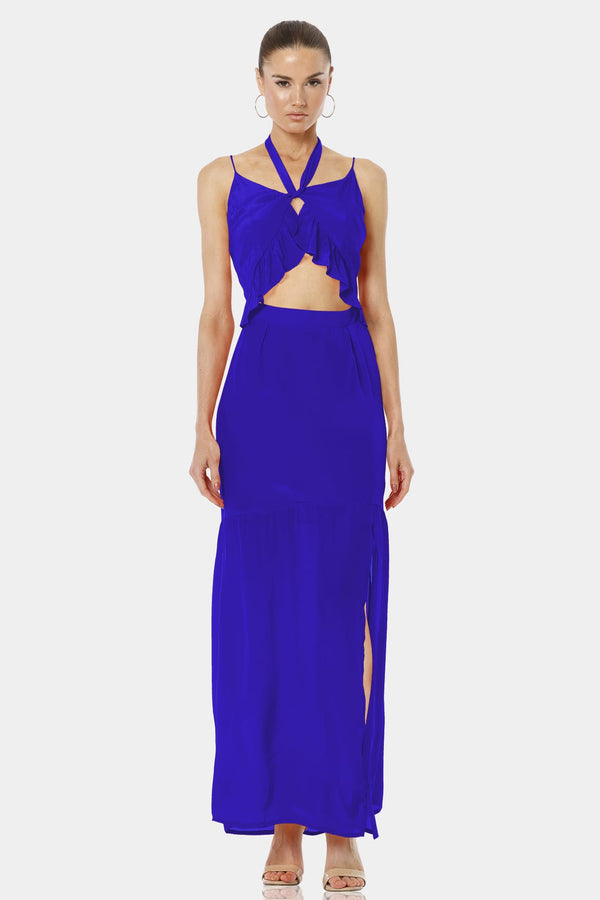 Oceania Long Royal Blue Sexy Cut Out Dress with Side Split