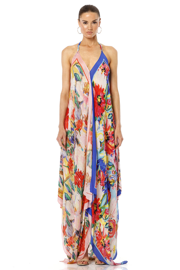 Philippos Long Floral Print Multicolor Maxi Dress
