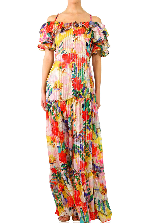 Elegant Off Shoulder Multicolor Maxi Dress