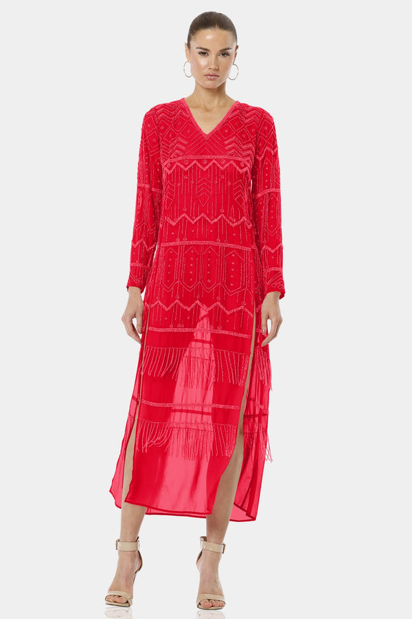Royal Red Designer Sequin Embellished Trending Dress
