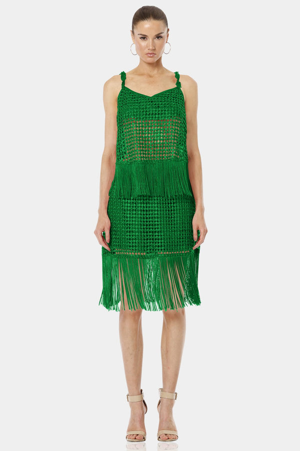 Forest Green Fringed Knit Skirt