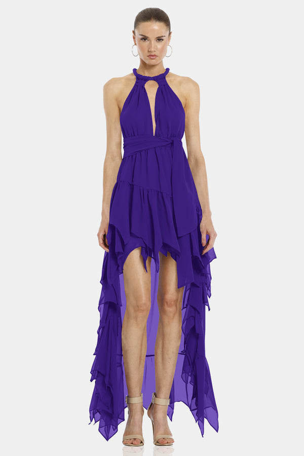 Psarou Royal Purple Asymmetrical Maxi Dress