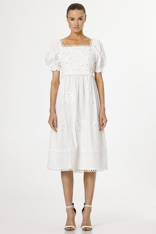 Alkyon White Elegance & Comfort Cotton Square Neck Dress