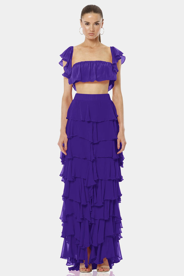 Almyra Royal Purple Luxurious High Split Skirt