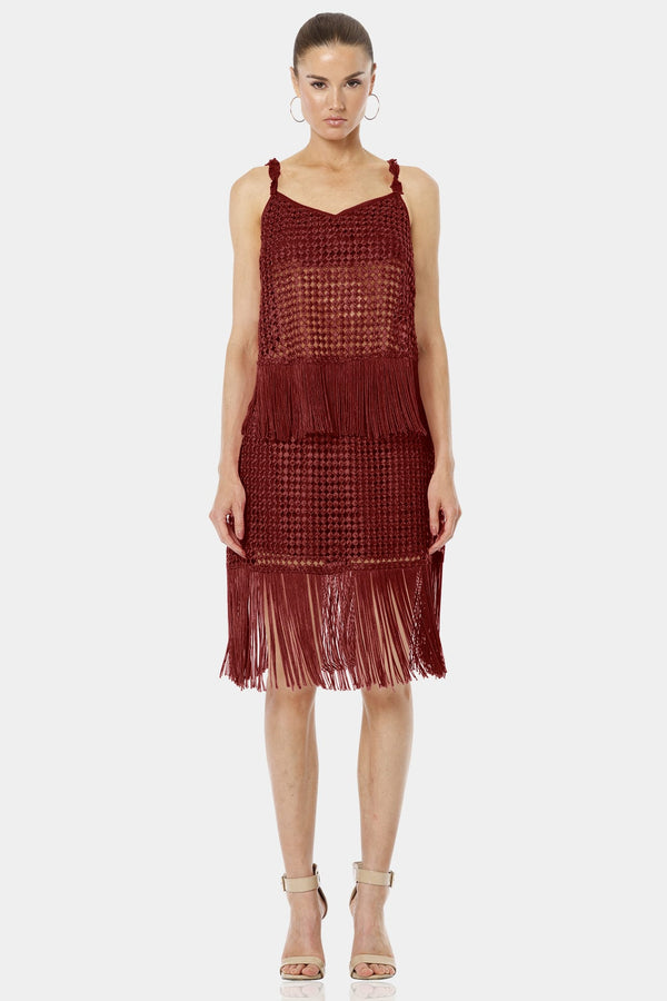 Maroon Exquisite Knitted Fringe Dress