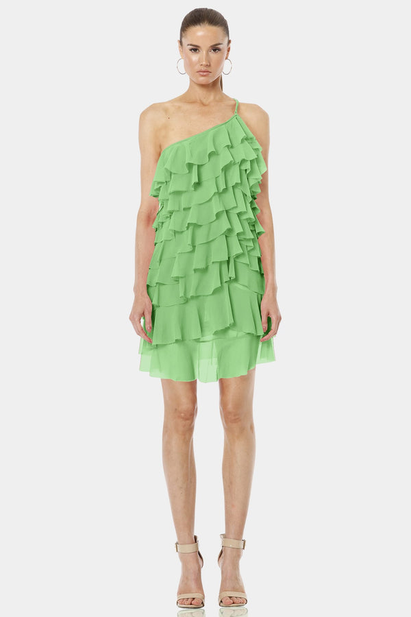Starlight Mint Green Adorned One Shoulder Mini Dress
