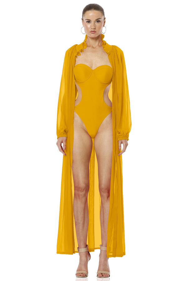Kamini Mustard Yellow Cutout Bathing Suit