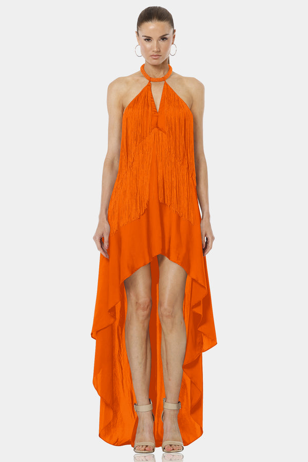 Carmina Burnt Orange Dress With Hot Backless Design