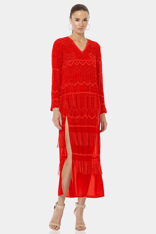 Royal Red Lava Falls Full Sleeve Sequin Dress