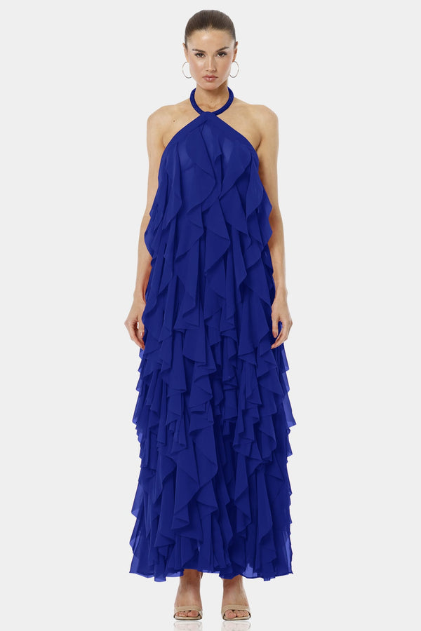Royal Blue Ruffle Dress With Backless