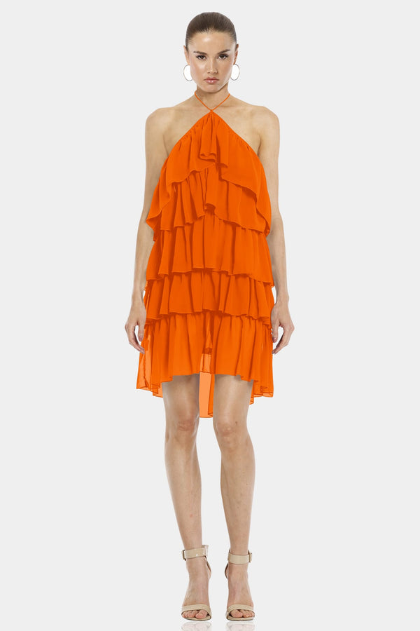 Orange Mini Dress With Cross Neckline