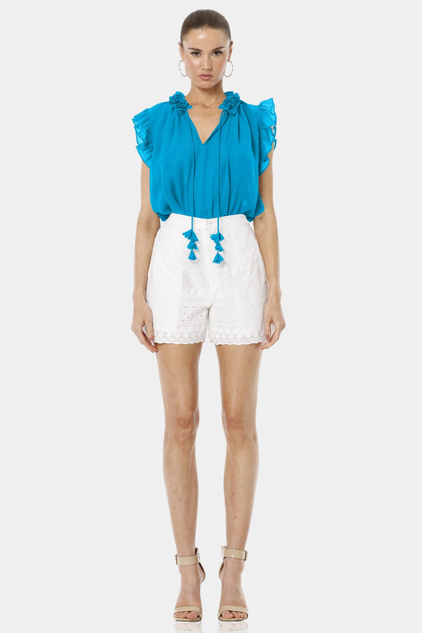 Aphrodite Turquoise Ruffle Top Without Sleeves