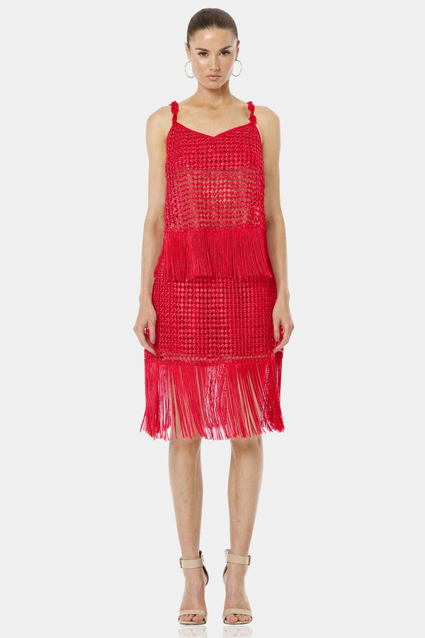 Red Sequin Skirt With Dancing Fringe