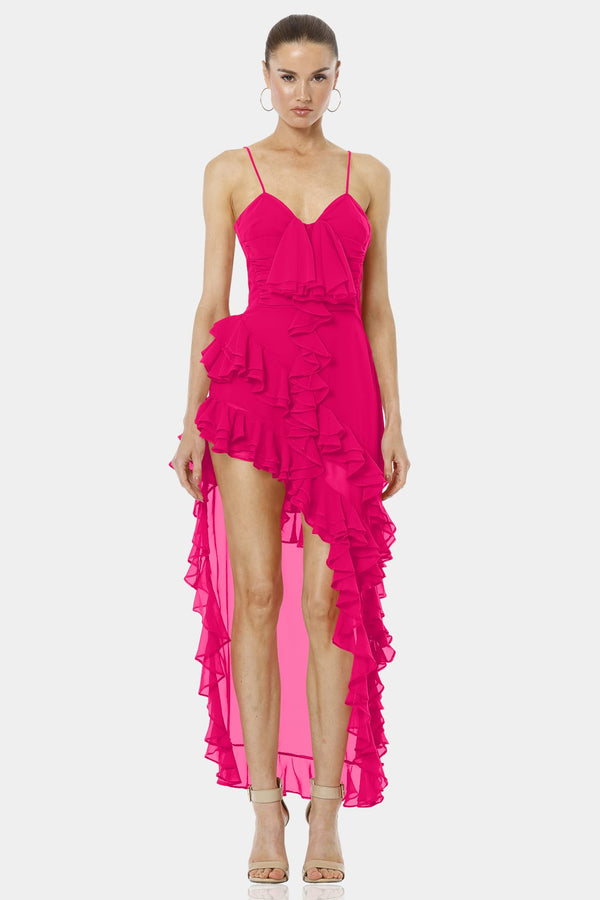 Gitsa Cliff Hot Pink High Low Elegant Midi Dress