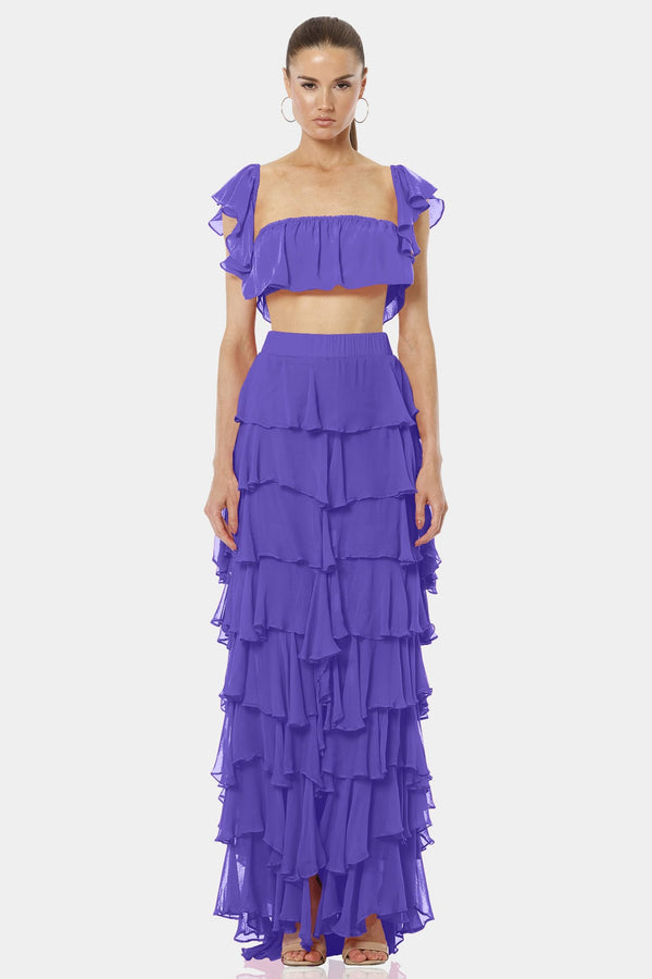 Almyra Lavender Long Tulle High Split Skirt
