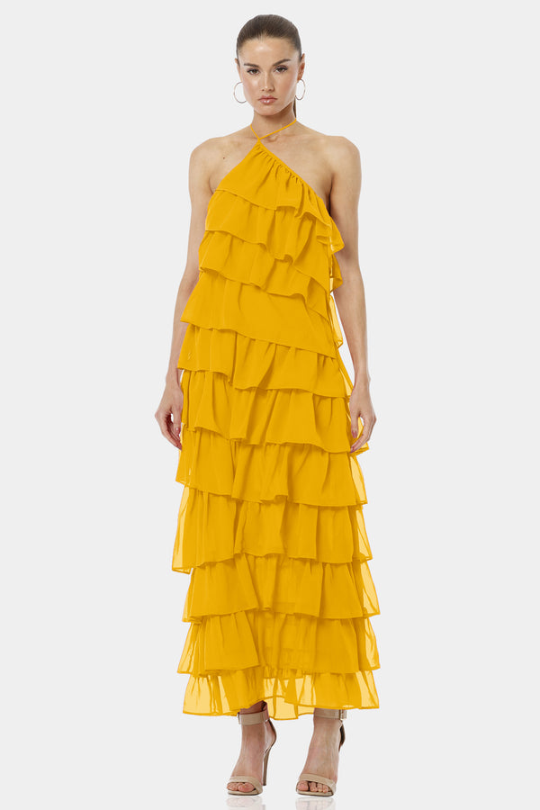 Atalanta Gorgeous Mustard Yellow Dress With Ruffles