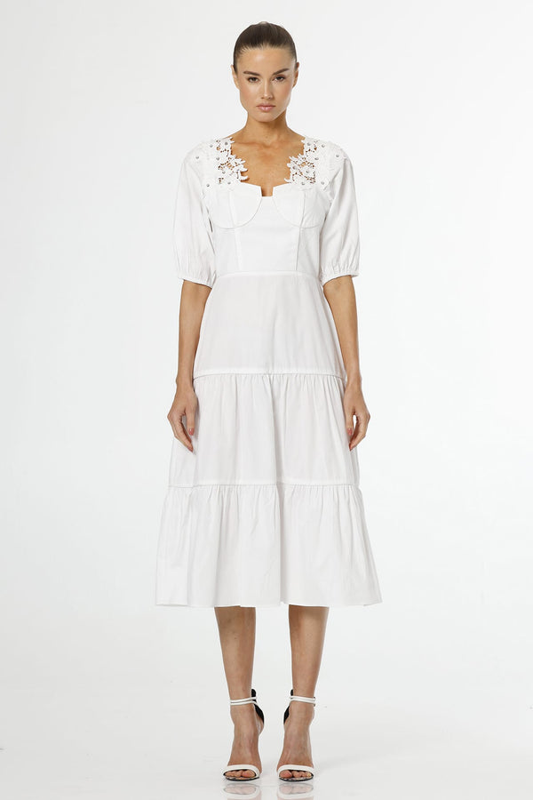 Pearl Enchanting Lace Edged White Cotton Dress