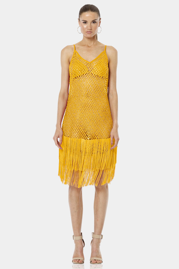 Mustard Yellow Crochet Midi Dress